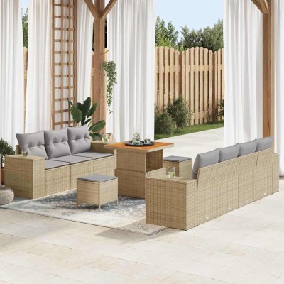 Conjunto de sofá de jardín 10 pcs Beige ratán sintético