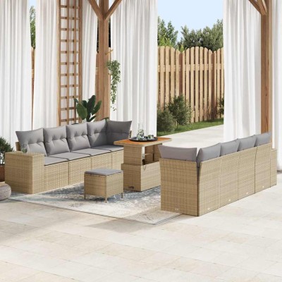 Conjunto de sofá de jardín 11 pcs Beige ratán sintético