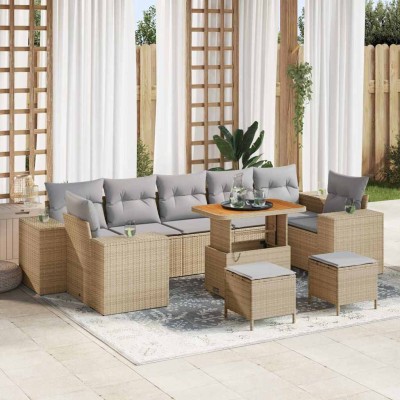 Conjunto de sofá de jardín 10 pcs Beige ratán sintético