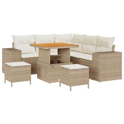 Conjunto de sofá de jardín 8 pcs Beige ratán sintético