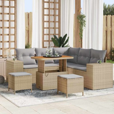 Conjunto de sofá de jardín 8 pcs Beige ratán sintético