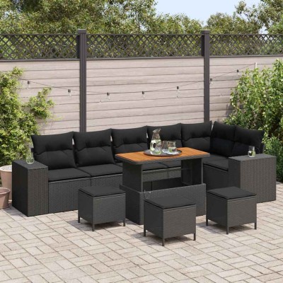 Conjunto de sofá de jardín 10 pcs Negro ratán sintético