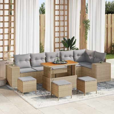 Conjunto de sofá de jardín 10 pcs Beige ratán sintético