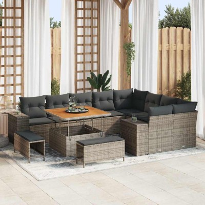 Conjunto de sofá de jardín 12 pcs Gris ratán sintético