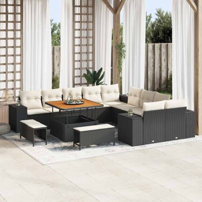 Conjunto de sofá de jardín 13 pcs Negro ratán sintético