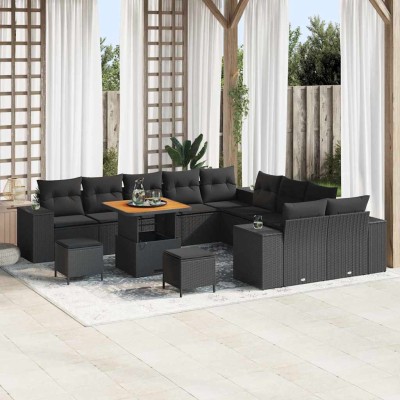 Conjunto de sofá de jardín 13 pcs Negro ratán sintético