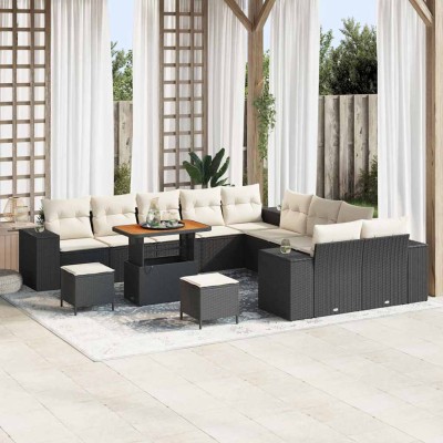 Conjunto de sofá de jardín 13 pcs Negro ratán sintético