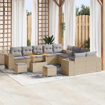 Conjunto de sofá de jardín 13 pcs Beige ratán sintético