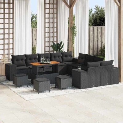Conjunto de sofá de jardín 14 pcs Negro ratán sintético