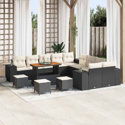 Conjunto de sofá de jardín 13 pcs Negro ratán sintético