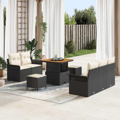Conjunto de sofá de jardín 8 pcs Negro ratán sintético