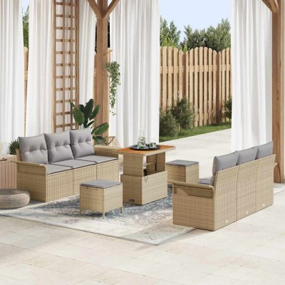 Conjunto de sofá de jardín 9 pcs Beige ratán sintético
