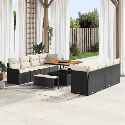 Conjunto de sofá de jardín 11 pcs Negro ratán sintético