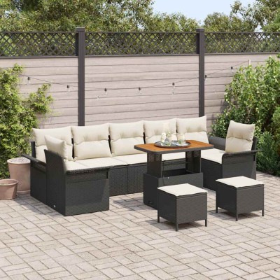 Conjunto de sofá de jardín 10 pcs Negro ratán sintético