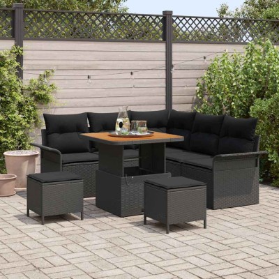 Conjunto de sofá de jardín 8 pcs Negro ratán sintético
