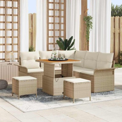 Conjunto de sofá de jardín 8 pcs Beige ratán sintético
