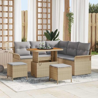 Conjunto de sofá de jardín 8 pcs Beige ratán sintético