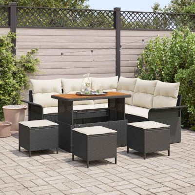 Conjunto de sofá de jardín 9 pcs Negro ratán sintético