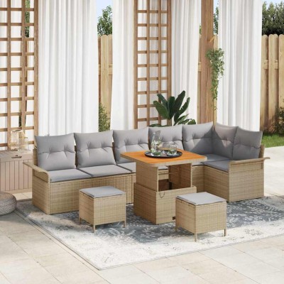 Conjunto de sofá de jardín 9 pcs Beige ratán sintético