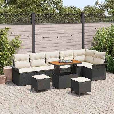 Conjunto de sofá de jardín 9 pcs Negro ratán sintético