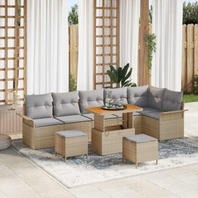 Conjunto de sofá de jardín 9 pcs Beige ratán sintético