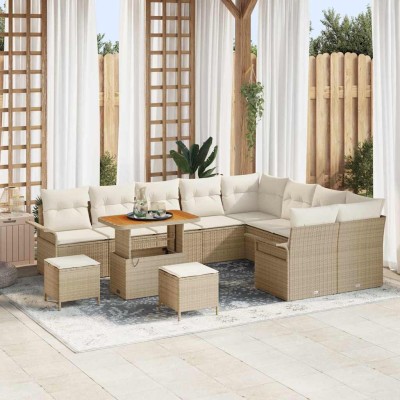 Conjunto de sofá de jardín 12 pcs Beige ratán sintético