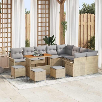 Conjunto de sofá de jardín 13 pcs Beige ratán sintético