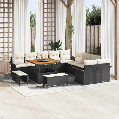 Conjunto de sofá de jardín 13 pcs Negro ratán sintético