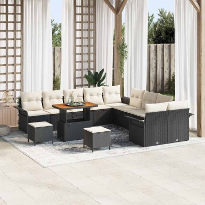 Conjunto de sofá de jardín 13 pcs Negro ratán sintético