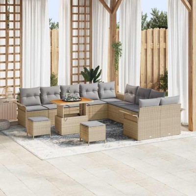 Conjunto de sofá de jardín 13 pcs Beige ratán sintético