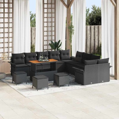 Conjunto de sofá de jardín 14 pcs Negro ratán sintético