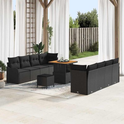 Conjunto de sofá de jardín 11 pcs Negro ratán sintético