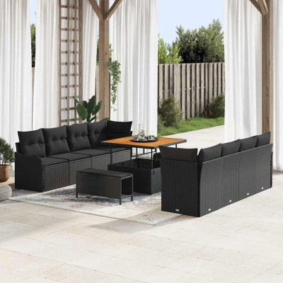 Conjunto de sofá de jardín 11 pcs Negro ratán sintético