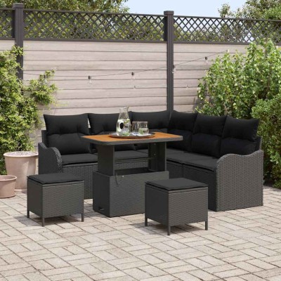 Conjunto de sofá de jardín 8 pcs Negro ratán sintético