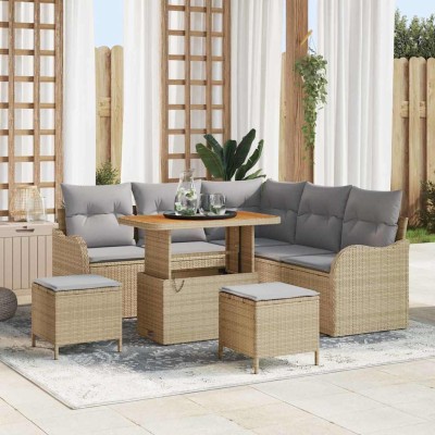 Conjunto de sofá de jardín 8 pcs Beige ratán sintético