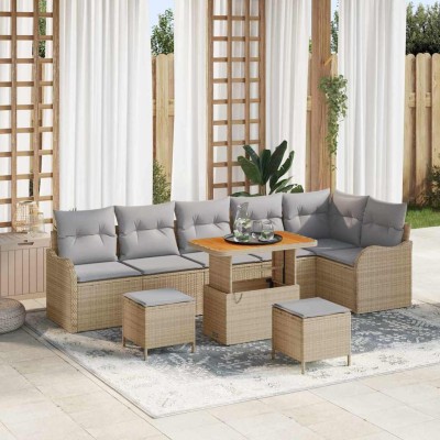 Conjunto de sofá de jardín 9 pcs Beige ratán sintético