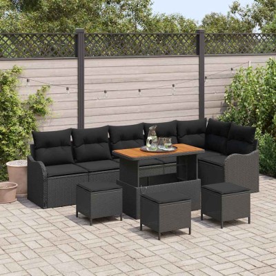 Conjunto de sofá de jardín 10 pcs Negro ratán sintético