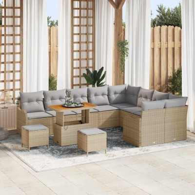 Conjunto de sofá de jardín 12 pcs Beige ratán sintético