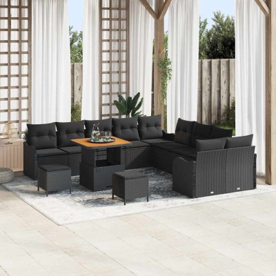 Conjunto de sofá de jardín 13 pcs Negro ratán sintético