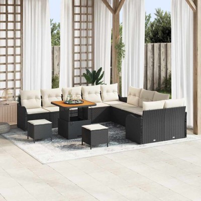 Conjunto de sofá de jardín 13 pcs Negro ratán sintético