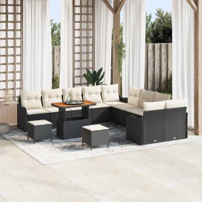 Conjunto de sofá de jardín 13 pcs Negro ratán sintético