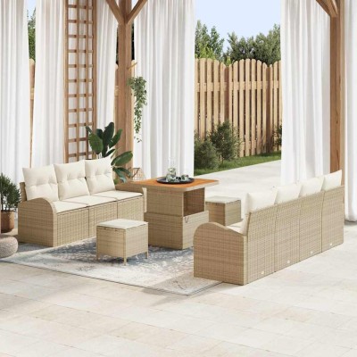 Conjunto de sofá de jardín con cojín 10 pcs Beige Poliratán