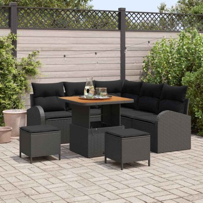 Conjunto de sofá de jardín con cojín 8 pcs Negro Poliratán