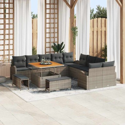 Conjunto de sofá de jardín con cojín 13 pcs Gris Poliratán