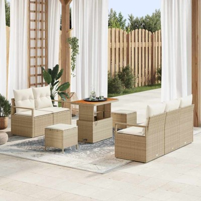 Conjunto de sofá de jardín con cojín 8 pcs Beige Poliratán