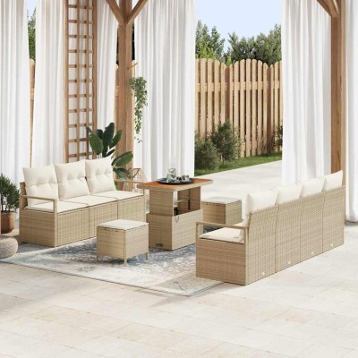 Conjunto de sofá de jardín con cojín 10 pcs Beige Poliratán