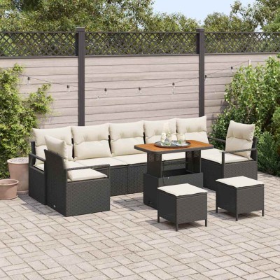 Conjunto de sofá de jardín 10 pcs Negro Poliratán