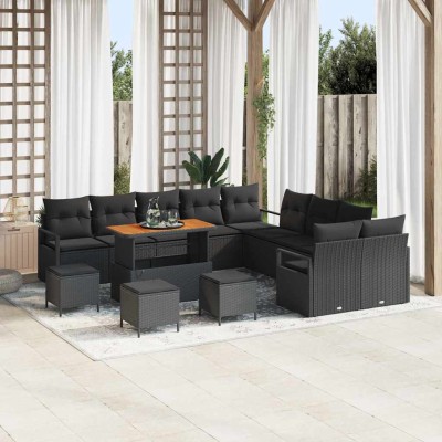 Conjunto de sofá de jardín con cojín 14 pcs Negro Poliratán