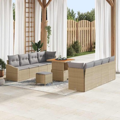 Conjunto de sofá de jardín con cojín 11 pcs Beige Poliratán