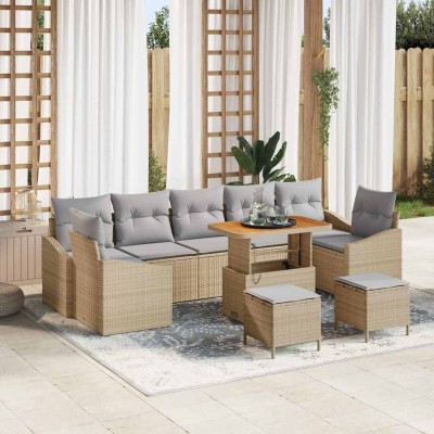 Conjunto de sofá de jardín con cojín 10 pcs Beige Poliratán